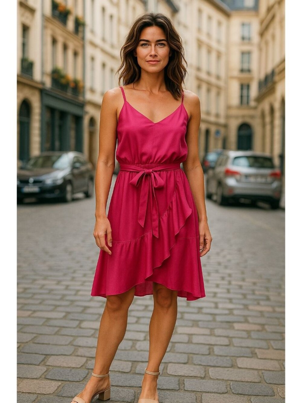 Tahari Arthur S. Levine Pink Sleeveless Ruffle Wrap Dress With Tie Waist Size S